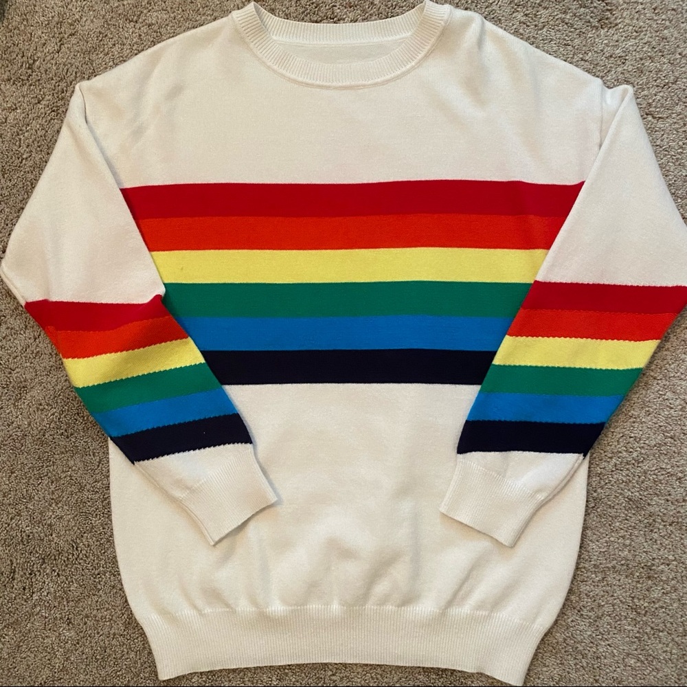 White Rainbow Striped Sweater